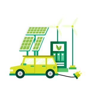 绿色卡通新能源汽车太阳能元素gif动态图卡通太阳能元素